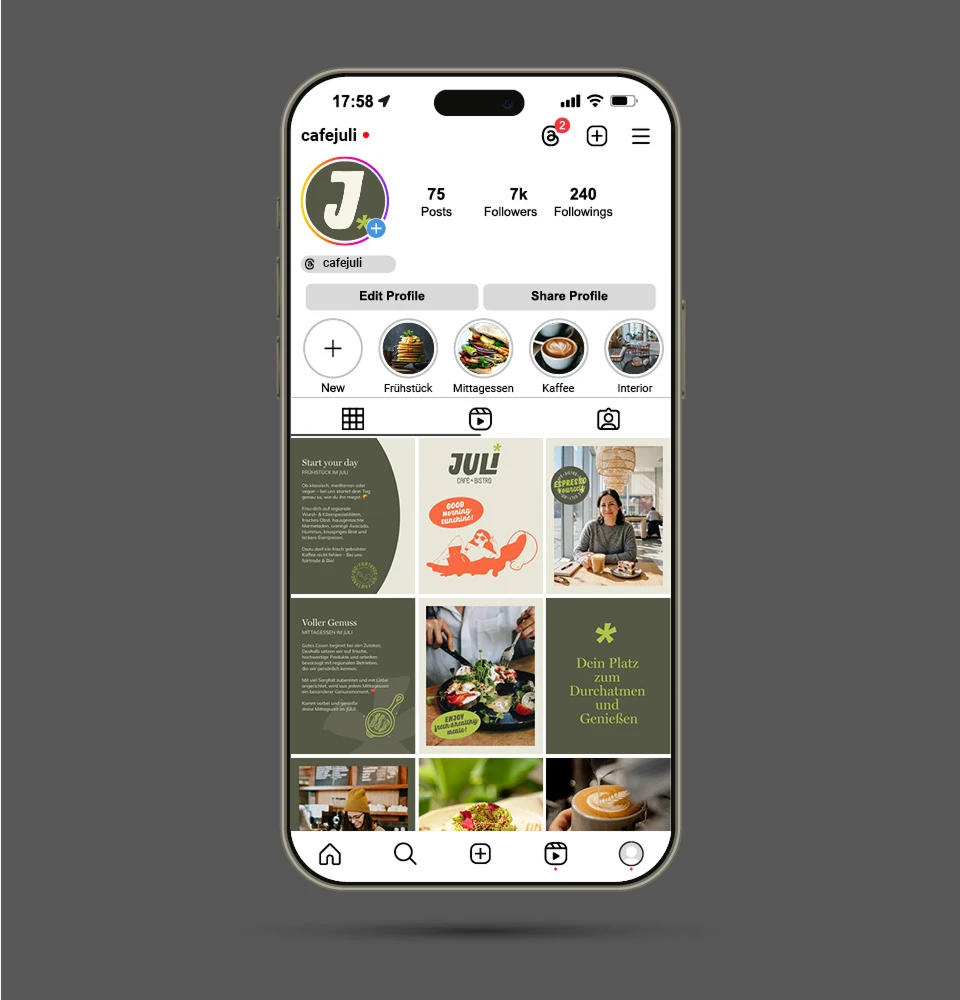 Cafe Juli Instagram Posts Screen